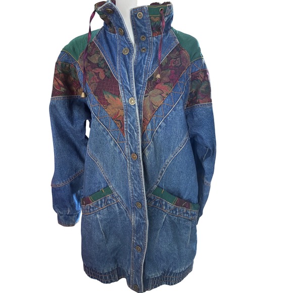 Vintage 90s Southwestern Aztec Denim Jacket Boho Western Tapestry Oversized M - Picture 8 of 13